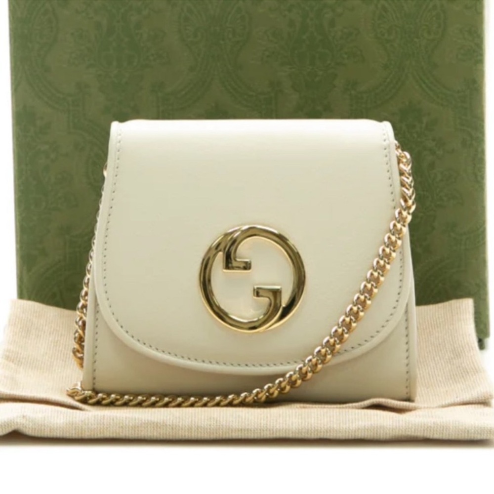 GUCCI Ivory Leather Blondie Interlocking G Wallet on Chain Crossbody Bag NWT!